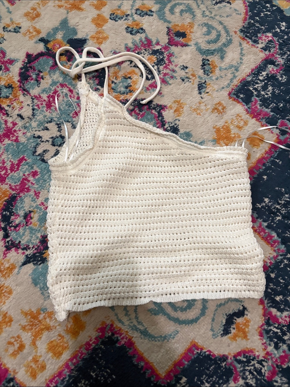Cream Crochet Camisole Tank Top with Spaghetti Straps